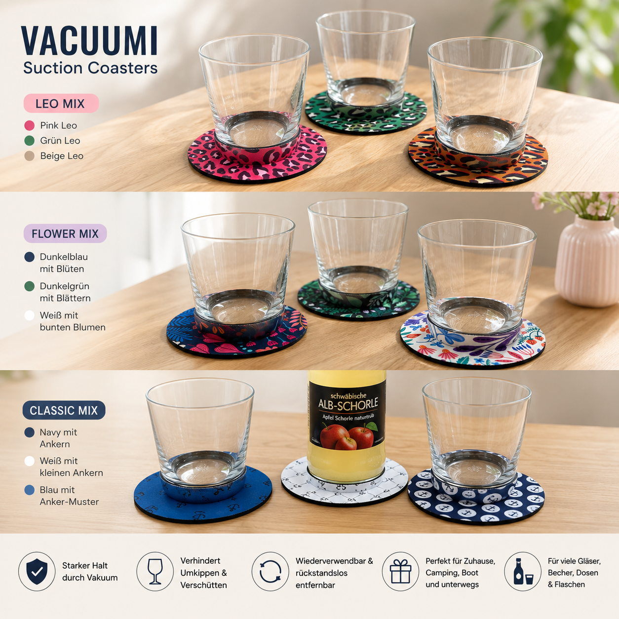 Vacuumi® Getränkehalter - ⭐Mix-Set – 6 Stück - Vorteilspreis🔖