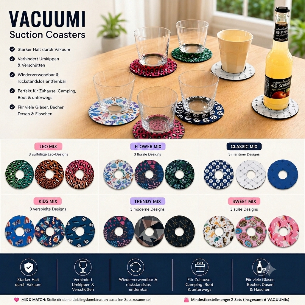 Vacuumi® Getränkehalter - ⭐Mix-Set – 6 Stück - Vorteilspreis🔖